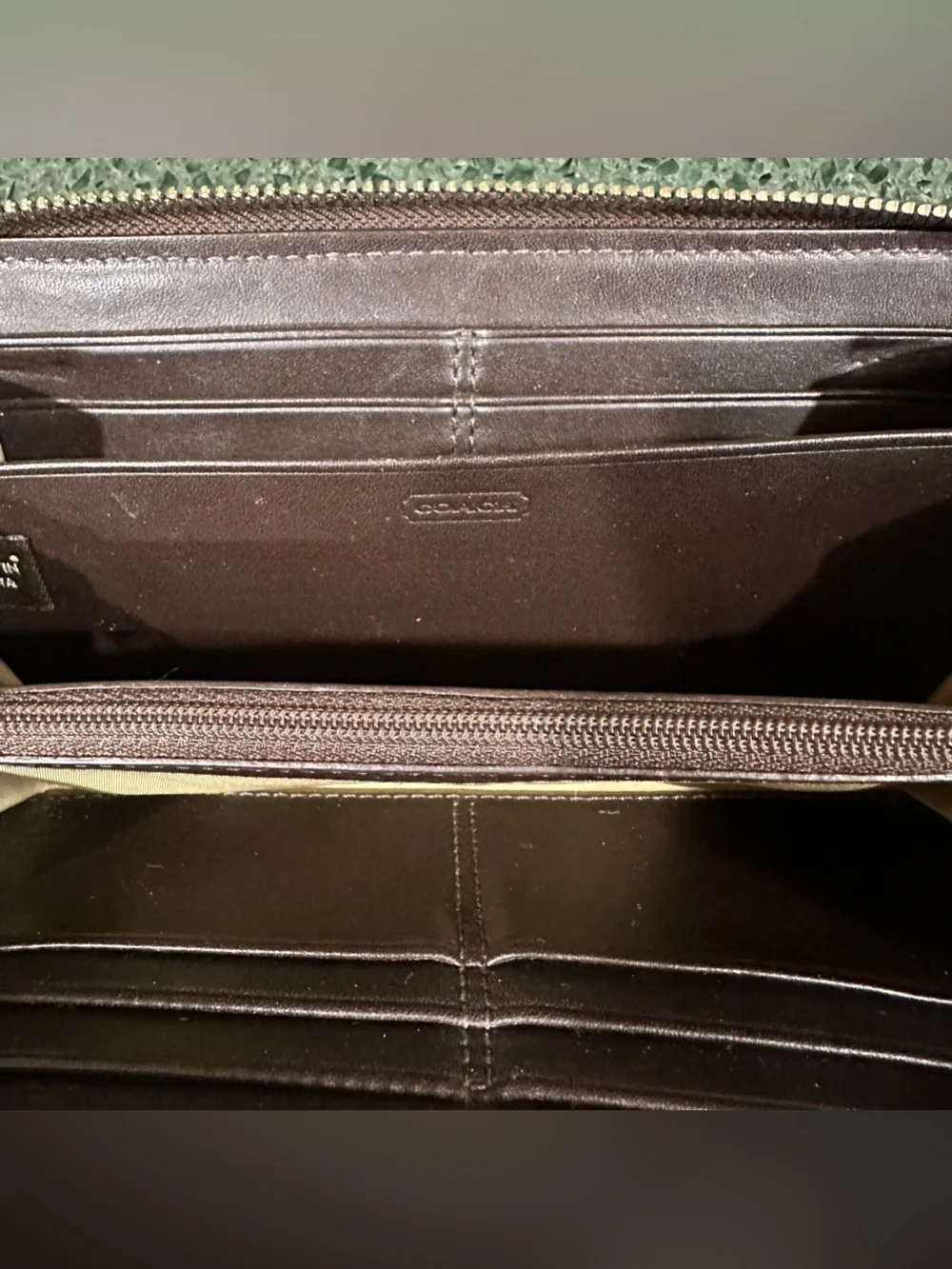 Coach Signature Canvas Zip Around Wallet Brown Tan Logo Print